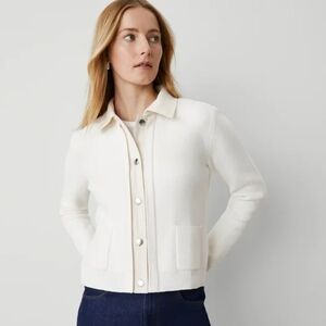 NWOT - Ann Taylor Weekend Collection Sweater Jacket - LP Winter White Color